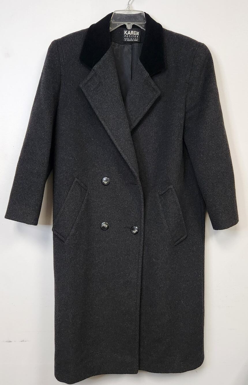 Vintage Karen Petites Womens Gray Wool Trench Coat-Size Small